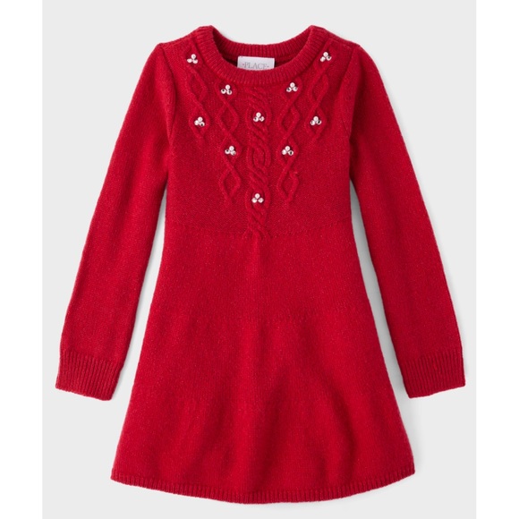 The Children’s Place Girls 10/12 Elegant Cable Knit‎ Red Sweater Dress - Picture 3 of 10